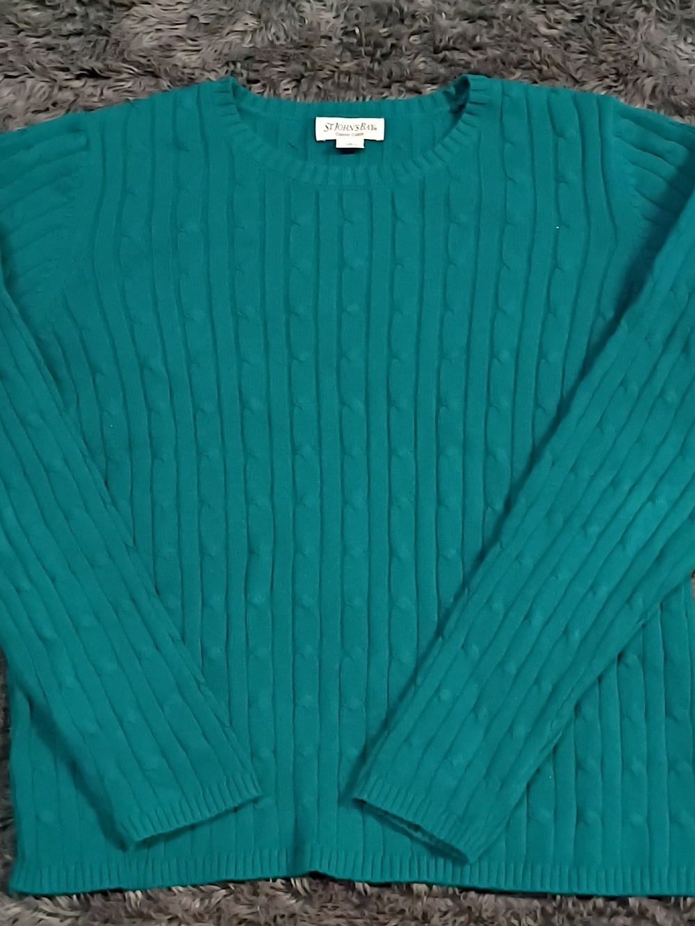 St. John's Bay Teal Cable Knit Crewneck Sweater - Men's